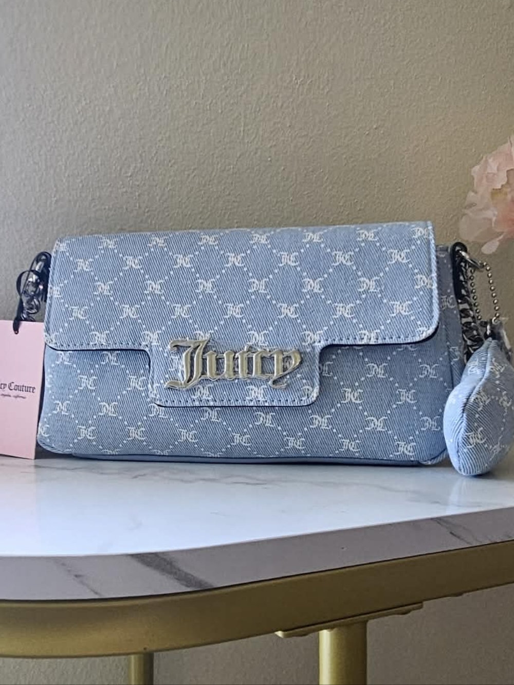 Juicy Couture She’s The Moment Denim Flap Light Blue Shoulder Bag - NWT
